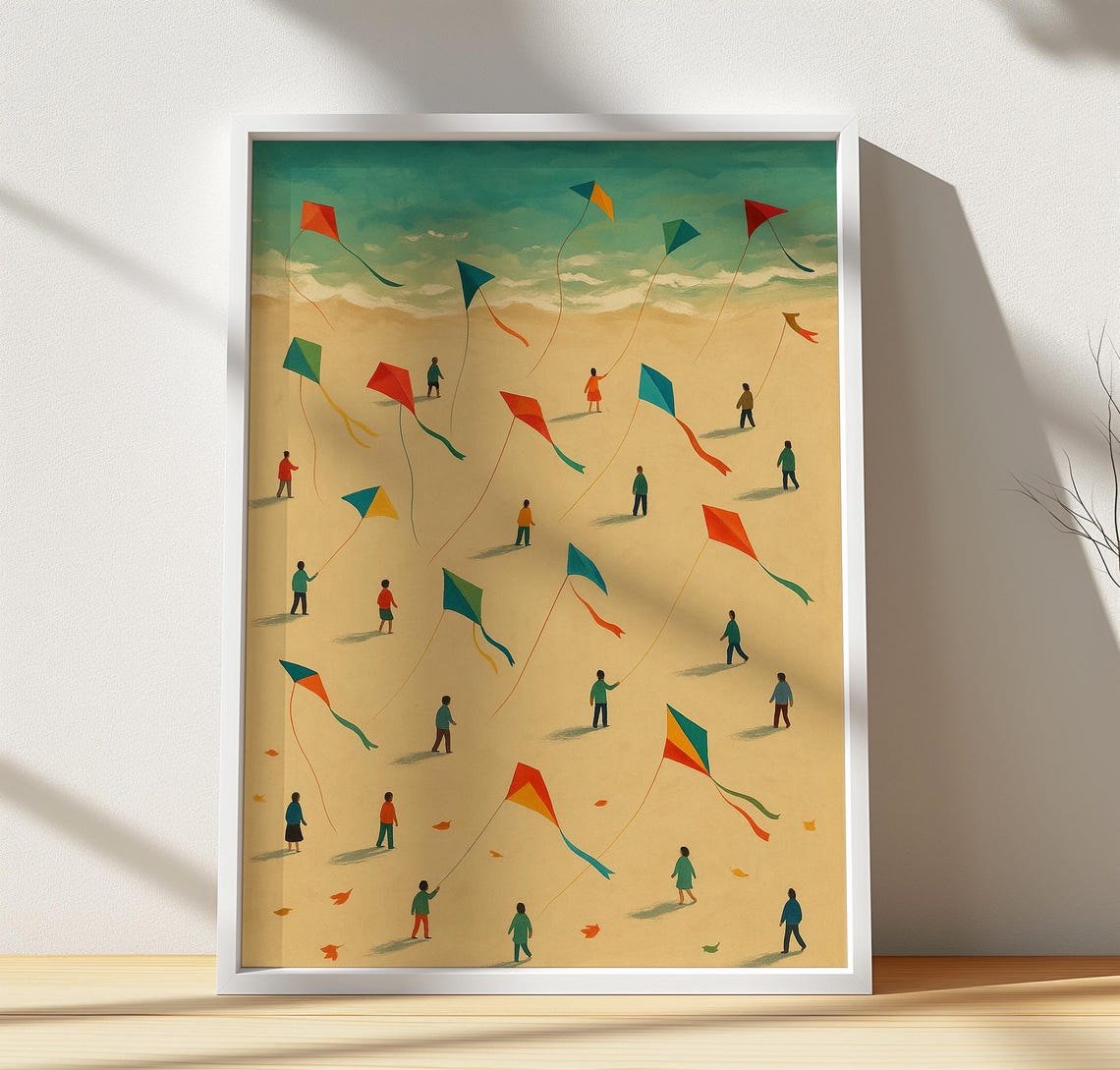 Colorful Kites Beach Day Whimsical Minimalist Gallery Wall Poster