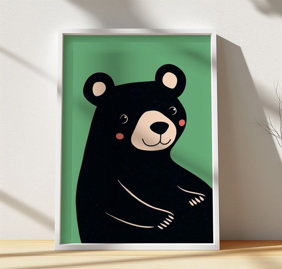 Black Bear Nursery Print Minimalist Forest Decor