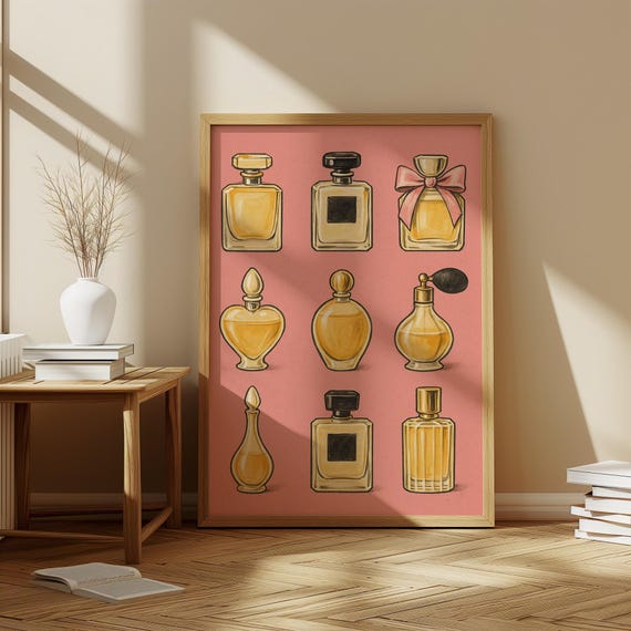 Girly Perfume Bottle Print Vintage Pink Room Decor
