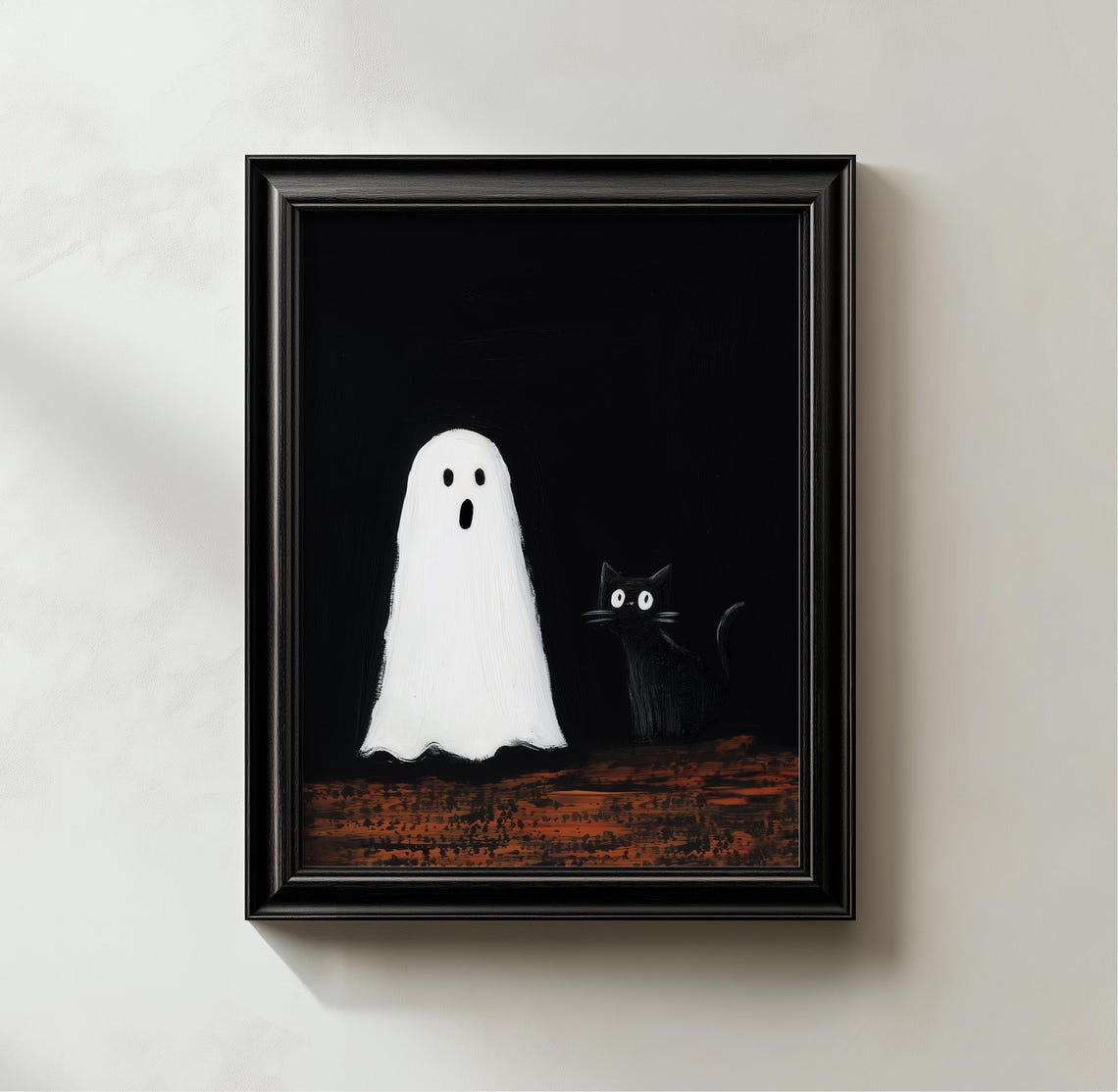 Cute Ghost and Black Cat Spooky Halloween Friends Art Poster