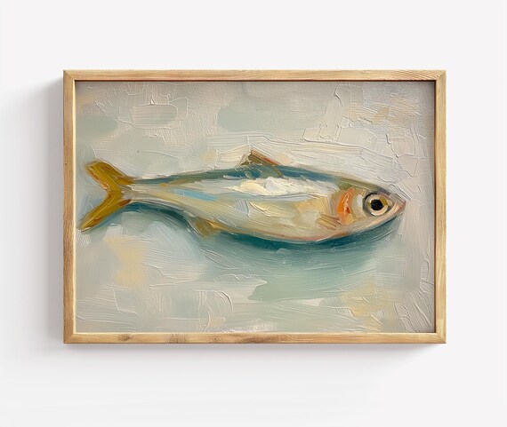 Sardine Fish Impasto Still Life Painting Coastal Kitchen Art Print