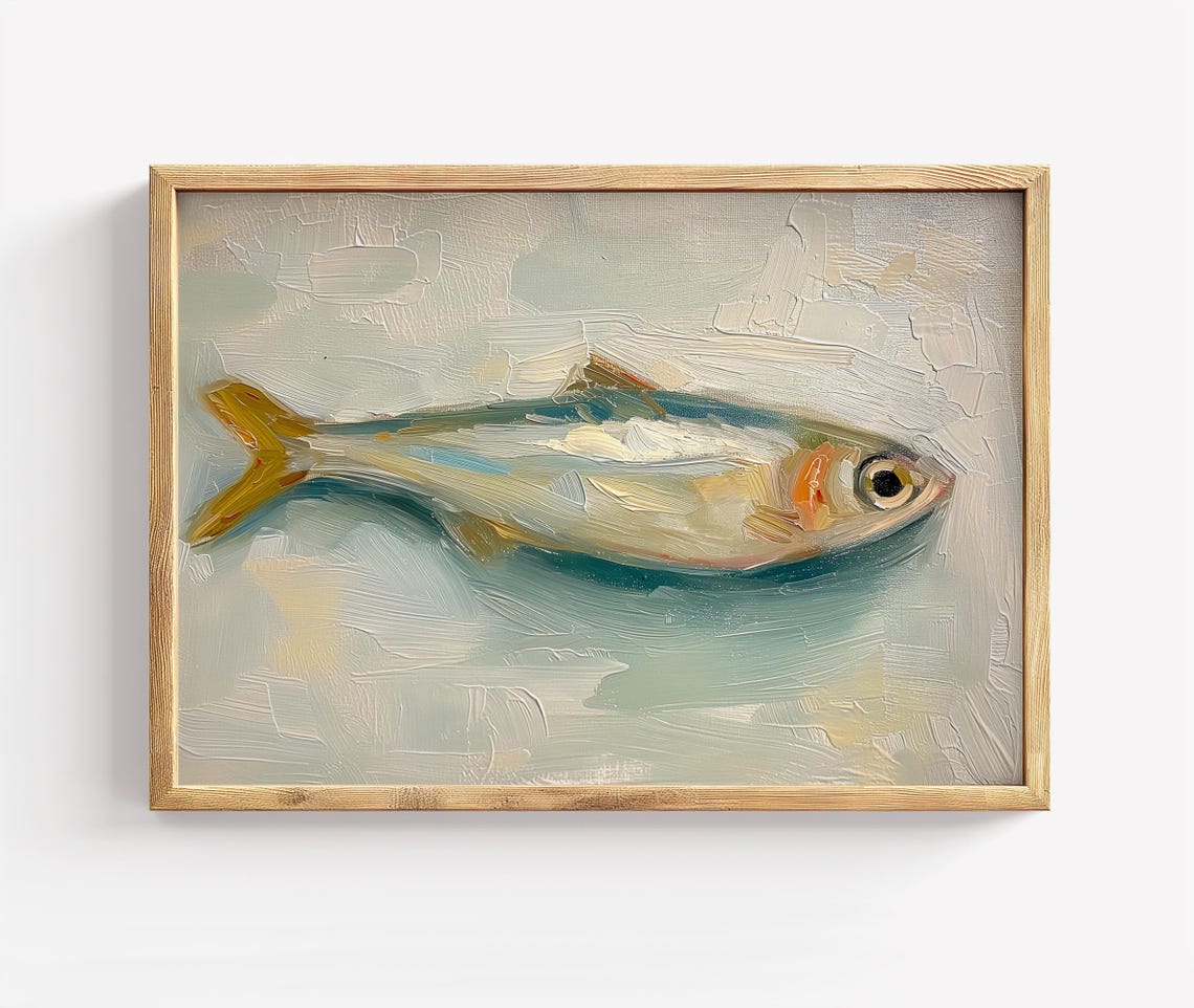 Sardine Fish Impasto Still Life Painting Coastal Kitchen Art Print
