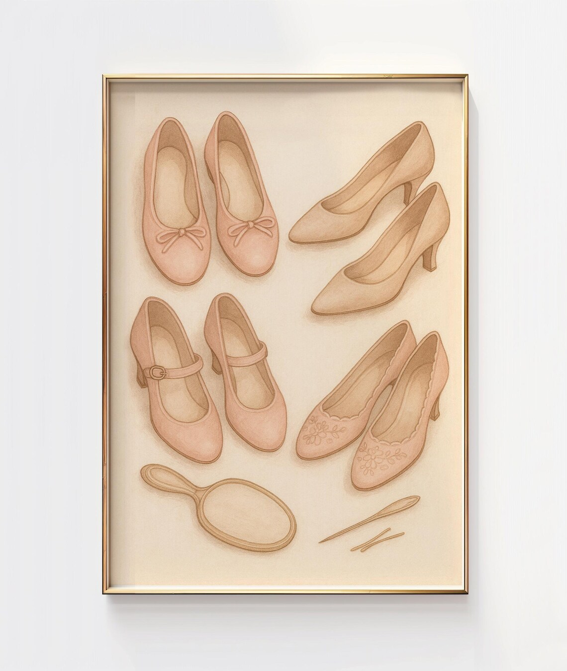Vintage Ballet Flats And Heels Fashion Shoe Illustration Poster