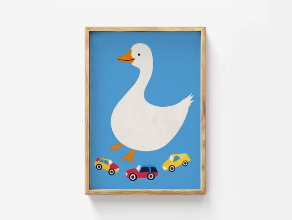 Goose With Cars Nursery Print Farm Animal Wall Art