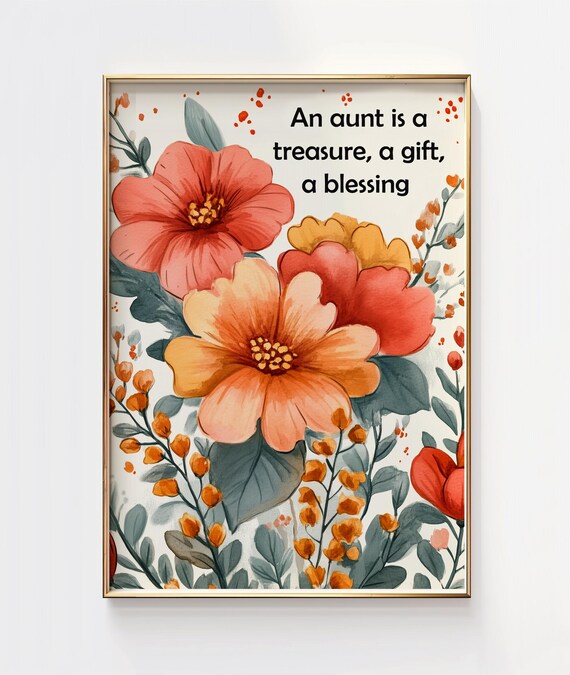 Aunt Is a Treasure Gift Blessing Quote Floral Watercolor Poster