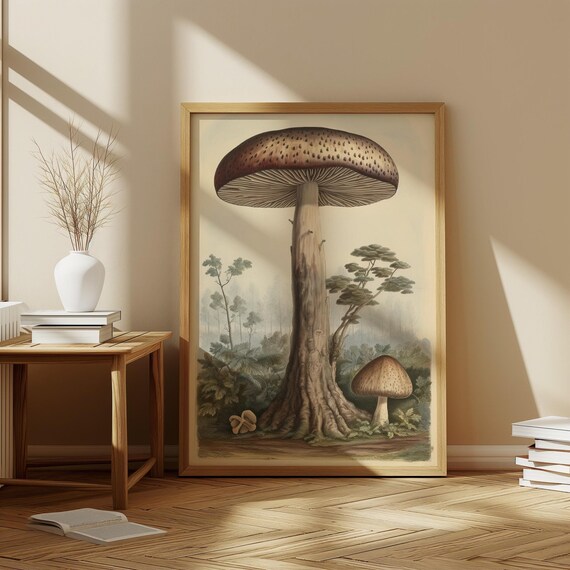 Mushroom Botanical Art Print Modern Neutral Decor