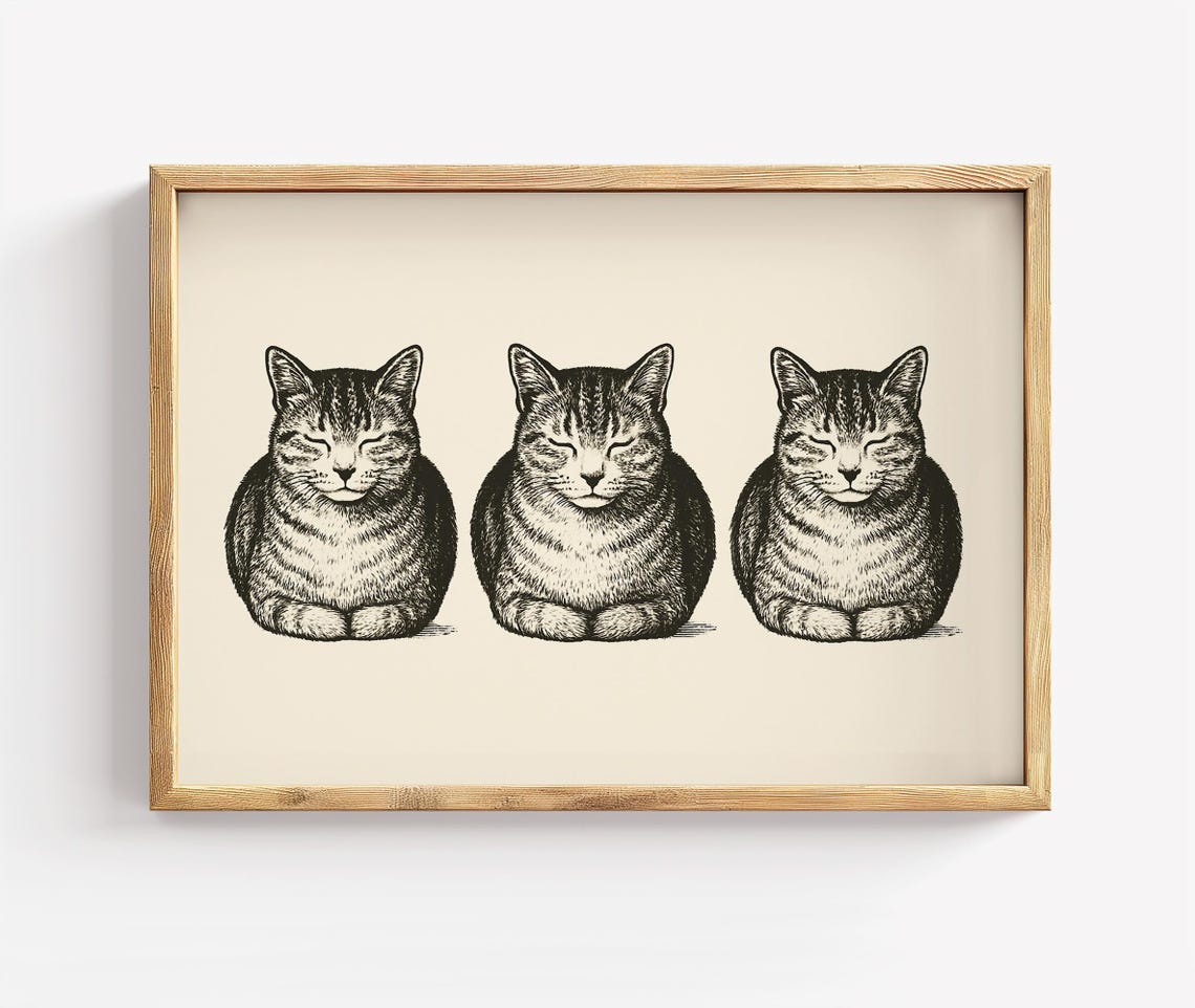 Minimalist Cat Trio Print Neutral Home Decor