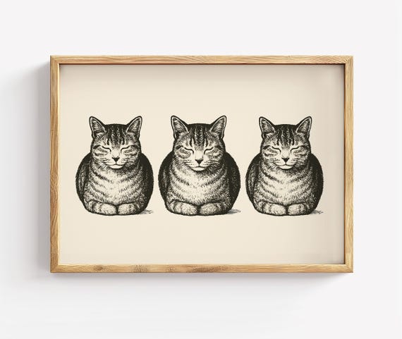 Minimalist Cat Trio Print Neutral Home Decor