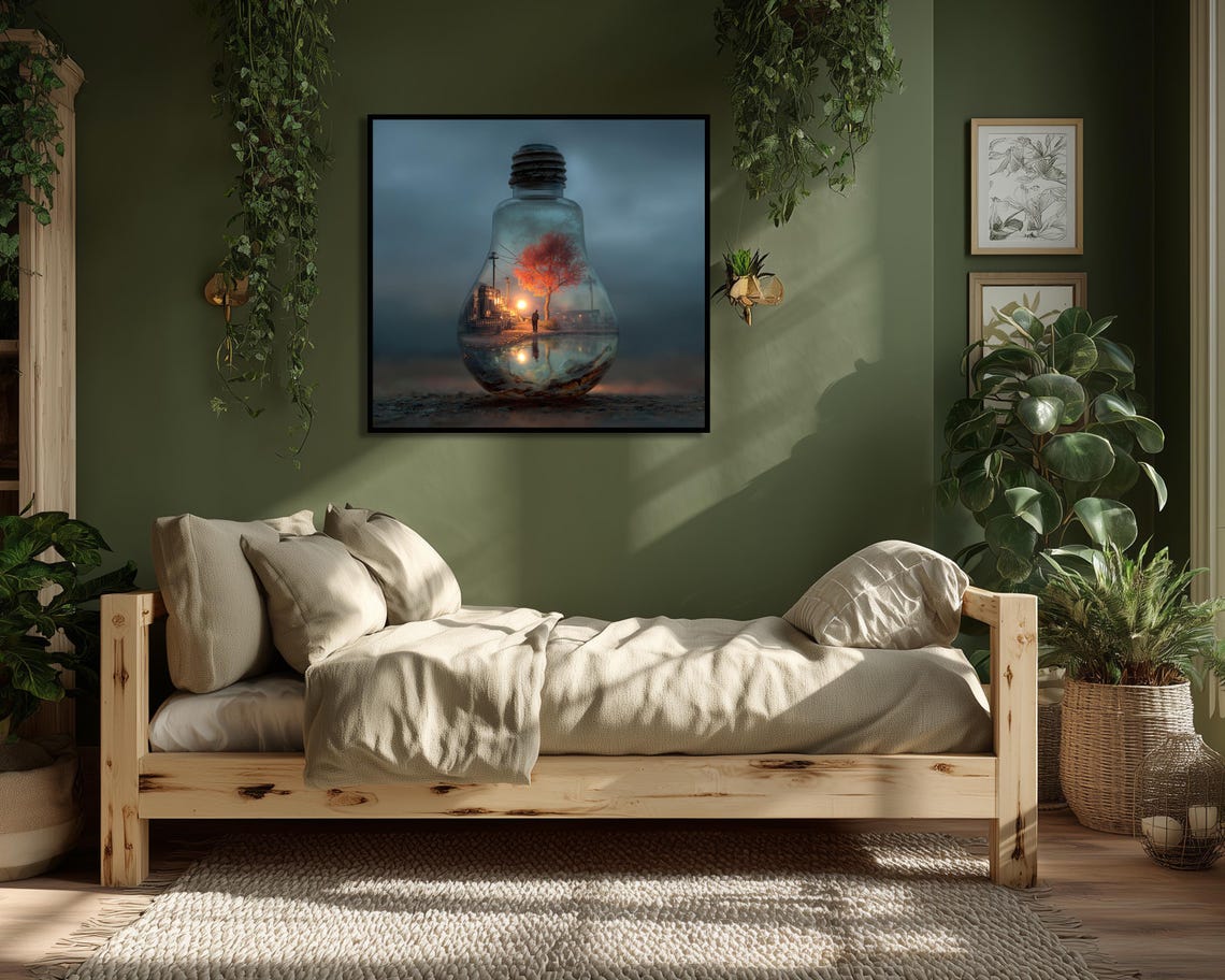 Magical Tree In Light Bulb Surreal Fantasy Art Dreamlike Wall Print
