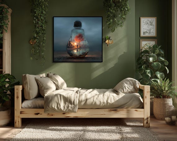 Magical Tree In Light Bulb Surreal Fantasy Art Dreamlike Wall Print