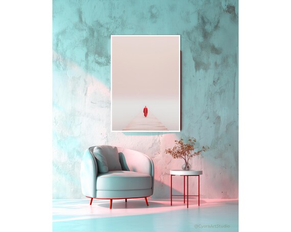 Wall Art Monk Red Robe Minimalist Artwork Modern Poster Spiritual Landscape