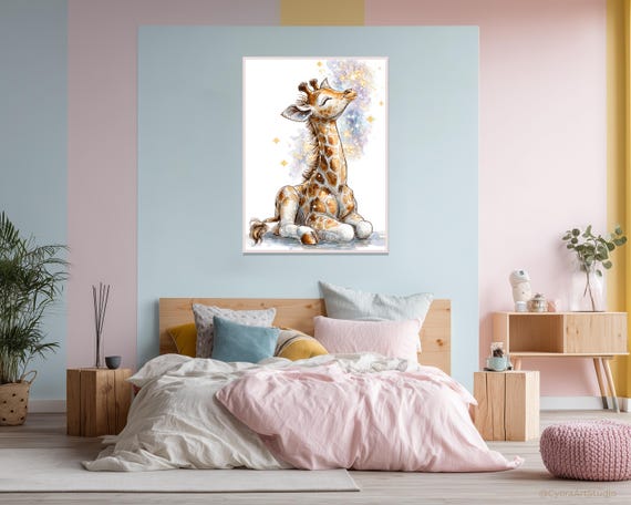 Wall Art Dreamy Giraffe Nursery Poster Magical Animal Illustration Artwork Instant