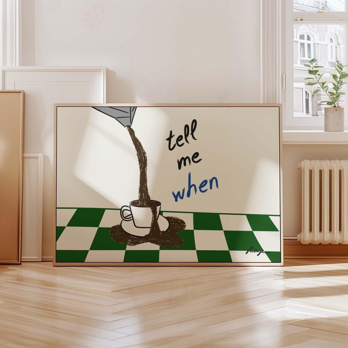 Tell Me When Retro Coffee Poster, Mid-Century Kitchen