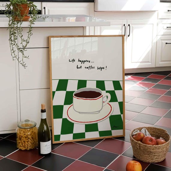 Coffee Print Original Art Modern Kitchen Wall Unique Dining Room Prints Trendy Cute Gift