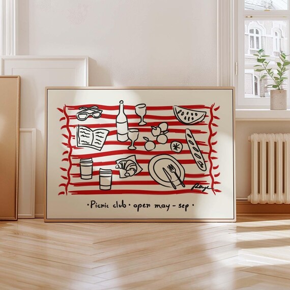 Retro Hand Drawn Picnic Blanket Club Open May September Poster