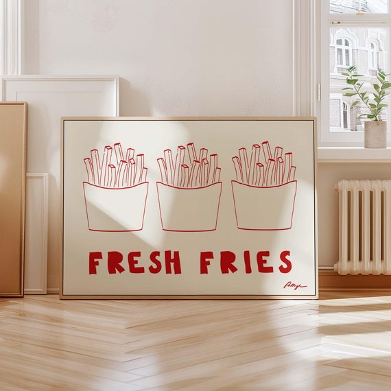 French Fries Print Retro Food Sketch Bar Cart Art