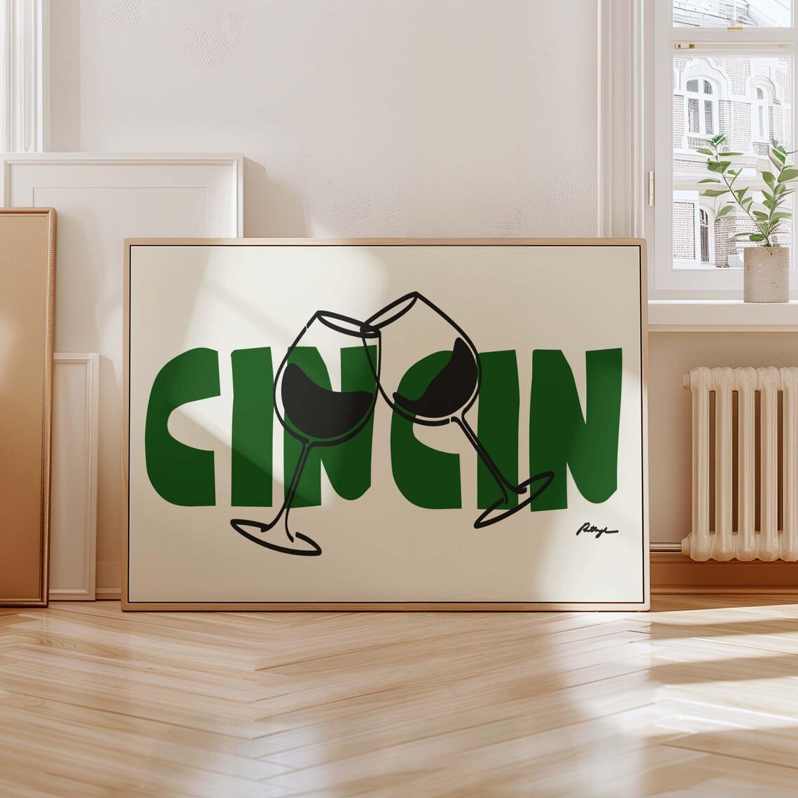 Cin Vintage Wine Poster, Retro Mid-Century Sketch
