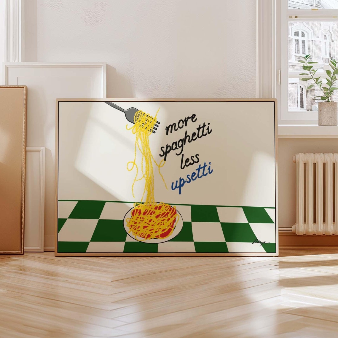 More Spaghetti Less Upsetti Funny Italian Kitchen Pasta Art Poster