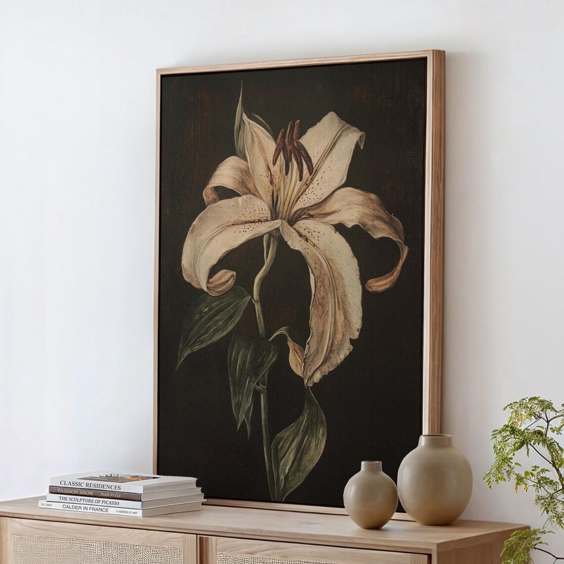 White Lily Vintage Floral Oil Painting