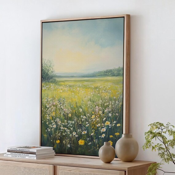 Wildflower Meadow With Daisies Pastel Spring Landscape Art Print