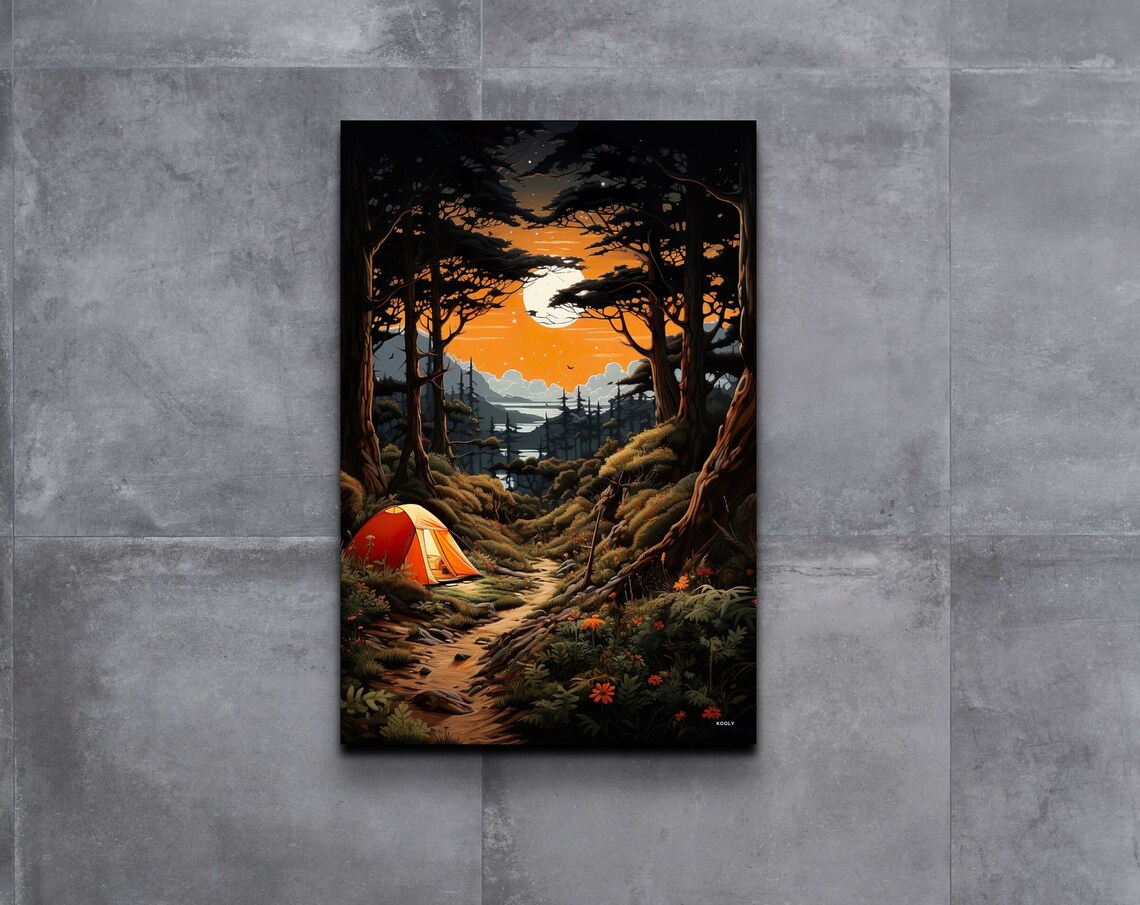 Glowing Camp Tent in a Forest Under the Full Moon Night Sky Poster