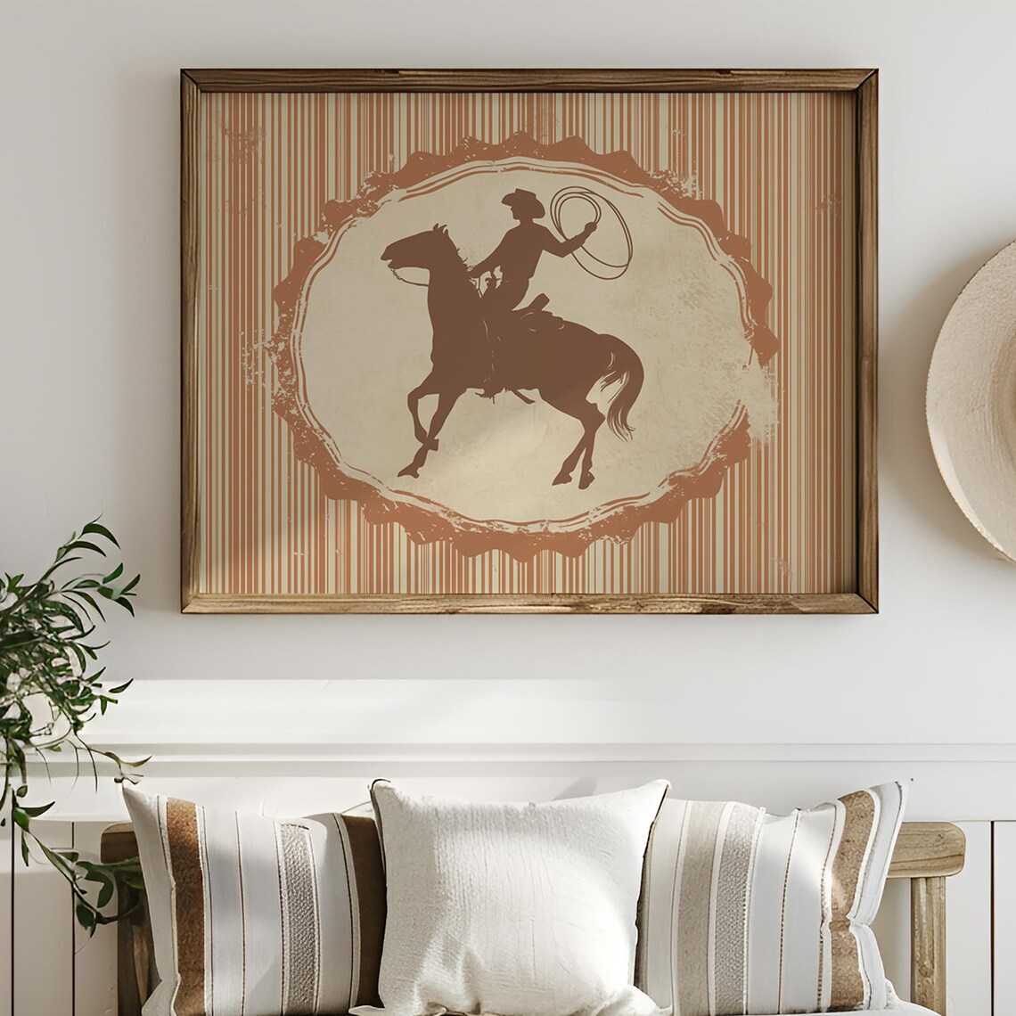 Vintage Cowboy Silhouette Horse Lasso Rustic Western Art Poster