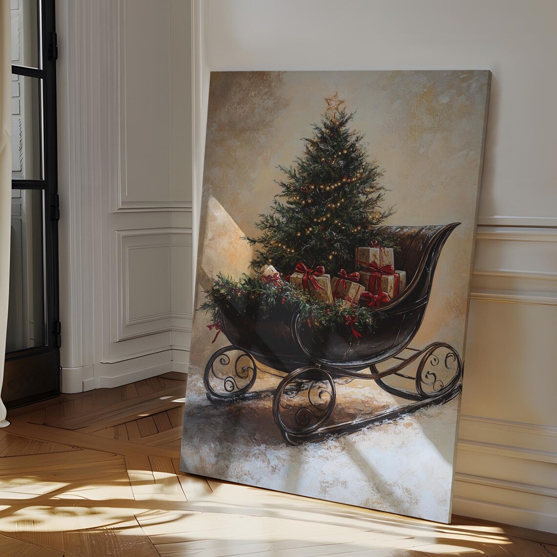 Vintage Sleigh With Star Tree Gifts Warm Christmas Holiday Poster