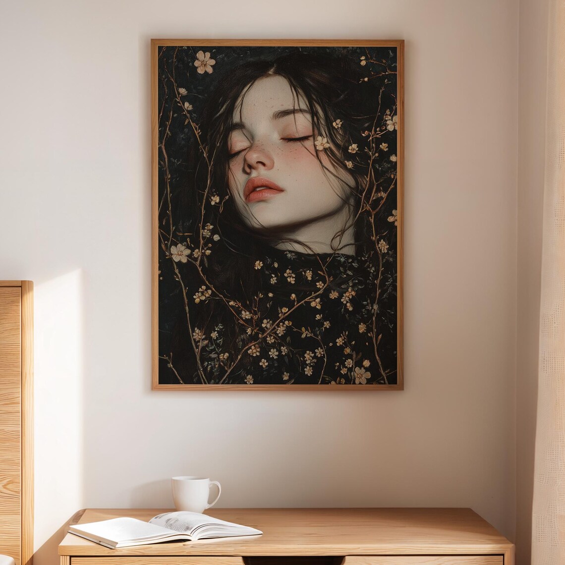 Sleeping Woman With Blossoms Dark Botanical Dream Portrait Poster
