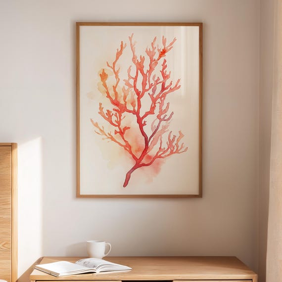 Red Coral Watercolor Art Abstract Coral Branch Painting Ocean Inspired Sea Coral Wall Decor Elegant Nature Art For Coastal Home