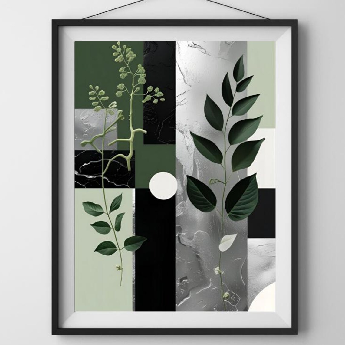 Sage Green Botanical Geometric Mid Century Modern Abstract Poster