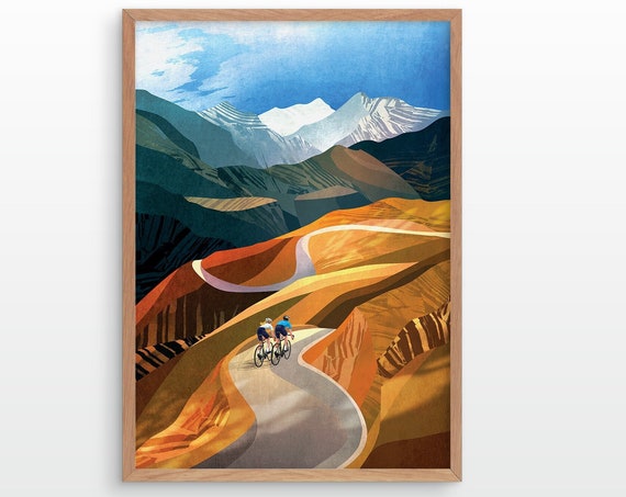 Couple Cycling In The Mountains Travel Poster