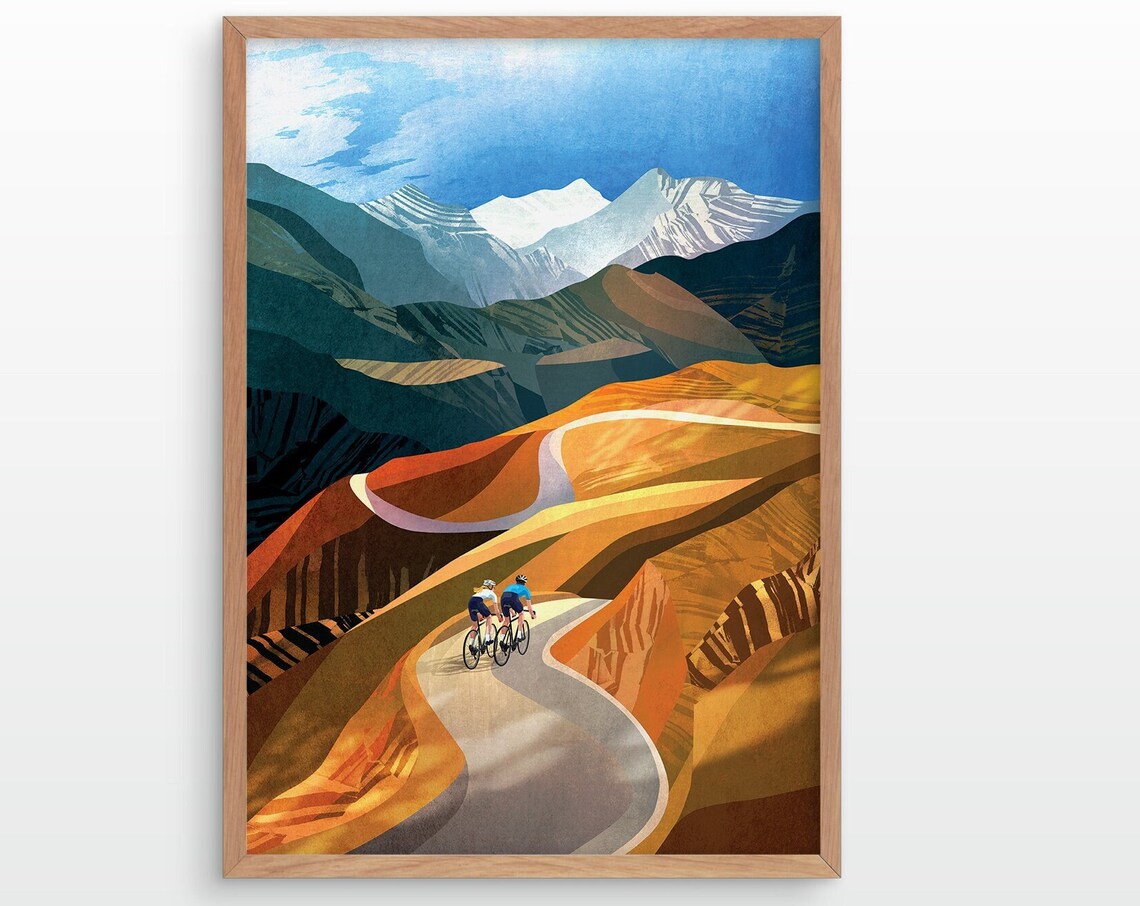 Couple Cycling In The Mountains Travel Poster