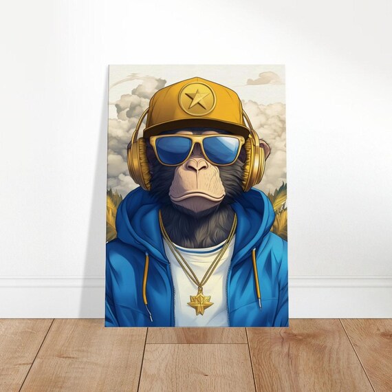 Chimp In Hoodie Canvas Art Hiphop Monkey Print