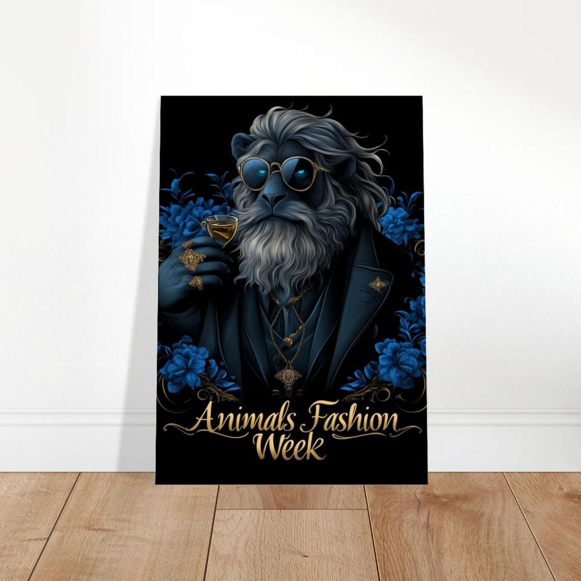 Dapper Lion In Suit Blue And Gold Animals Fashion Week Wall Art