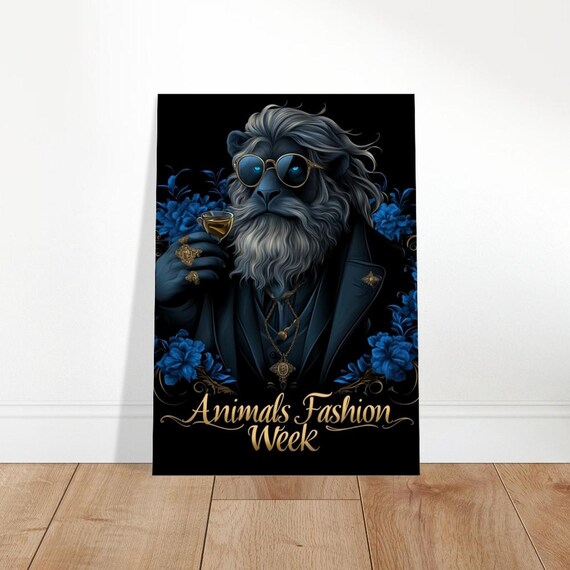 Lion In Suit Canvas Print Quirky Blue Gold Animal Wall Art