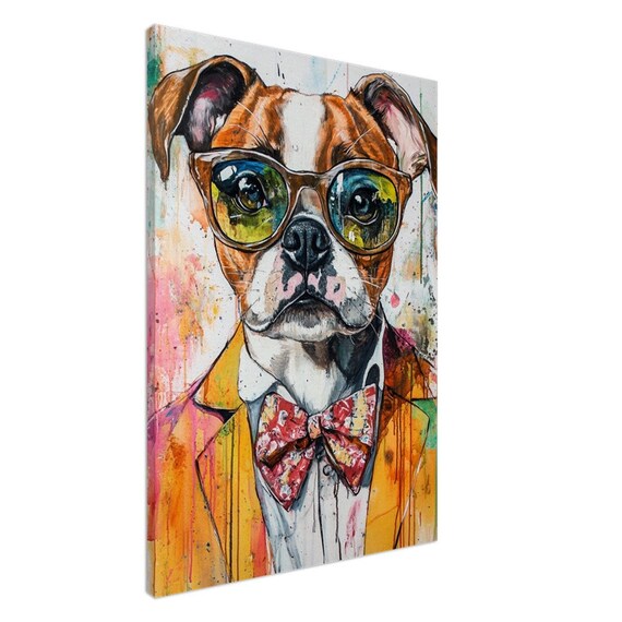 Boxer Dog Bow Tie Sunglasses Colorful Pop Art Portrait Poster