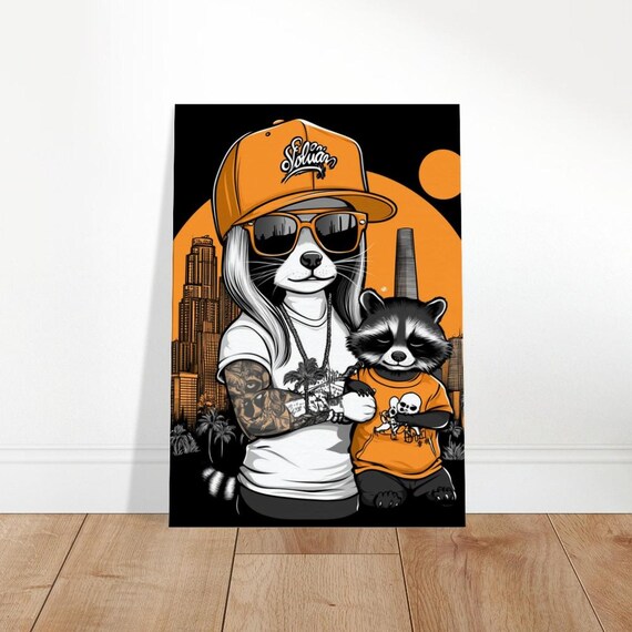 Raccoon Street Style Canvas Quirky Hiphop Animal Art