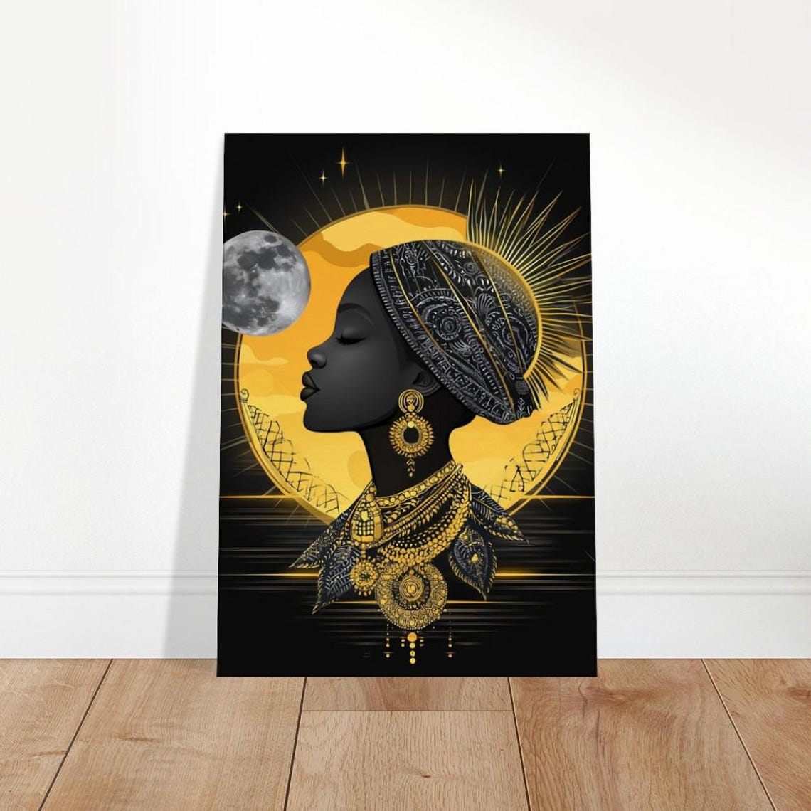 Celestial Empress Black Gold Moon Sun Divine Feminine Art Print