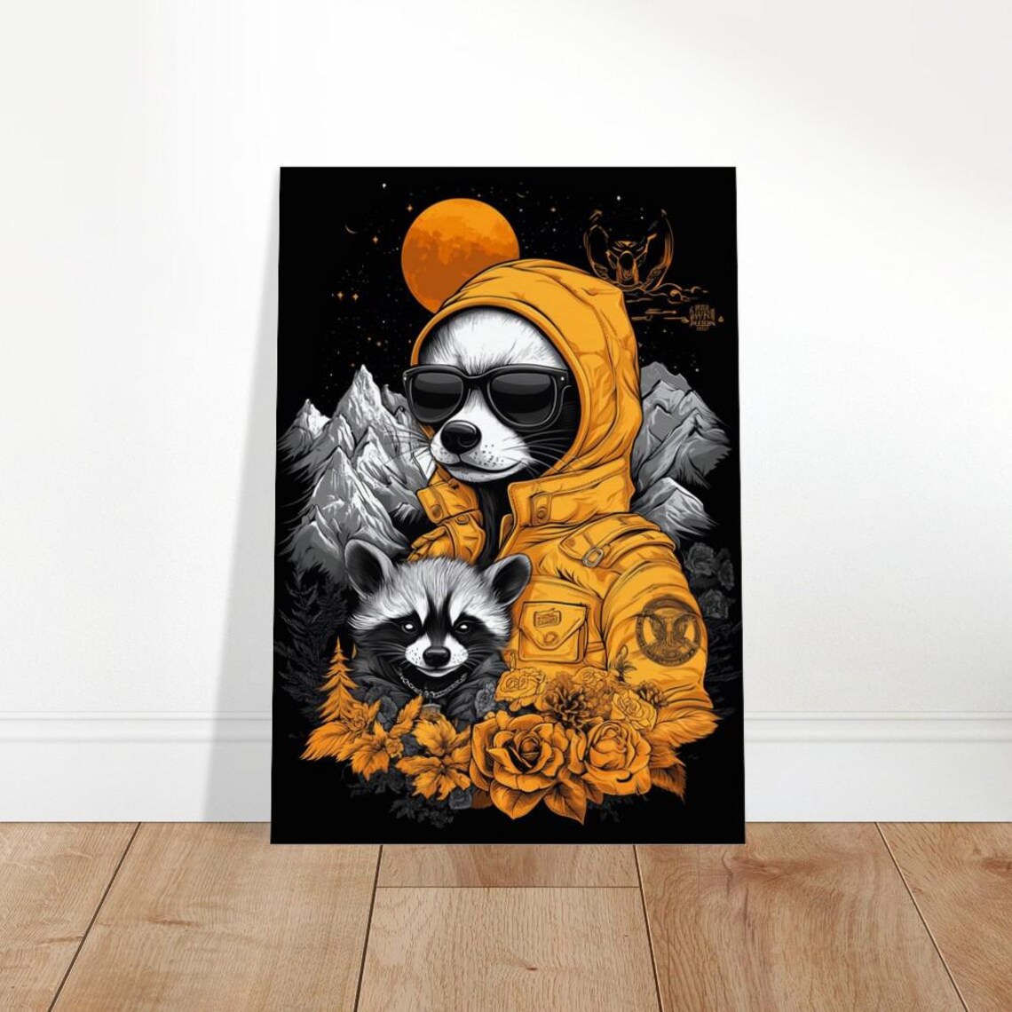 Raccoon In Yellow Hoodie Sunglasses Baby Raccoon Street Poster