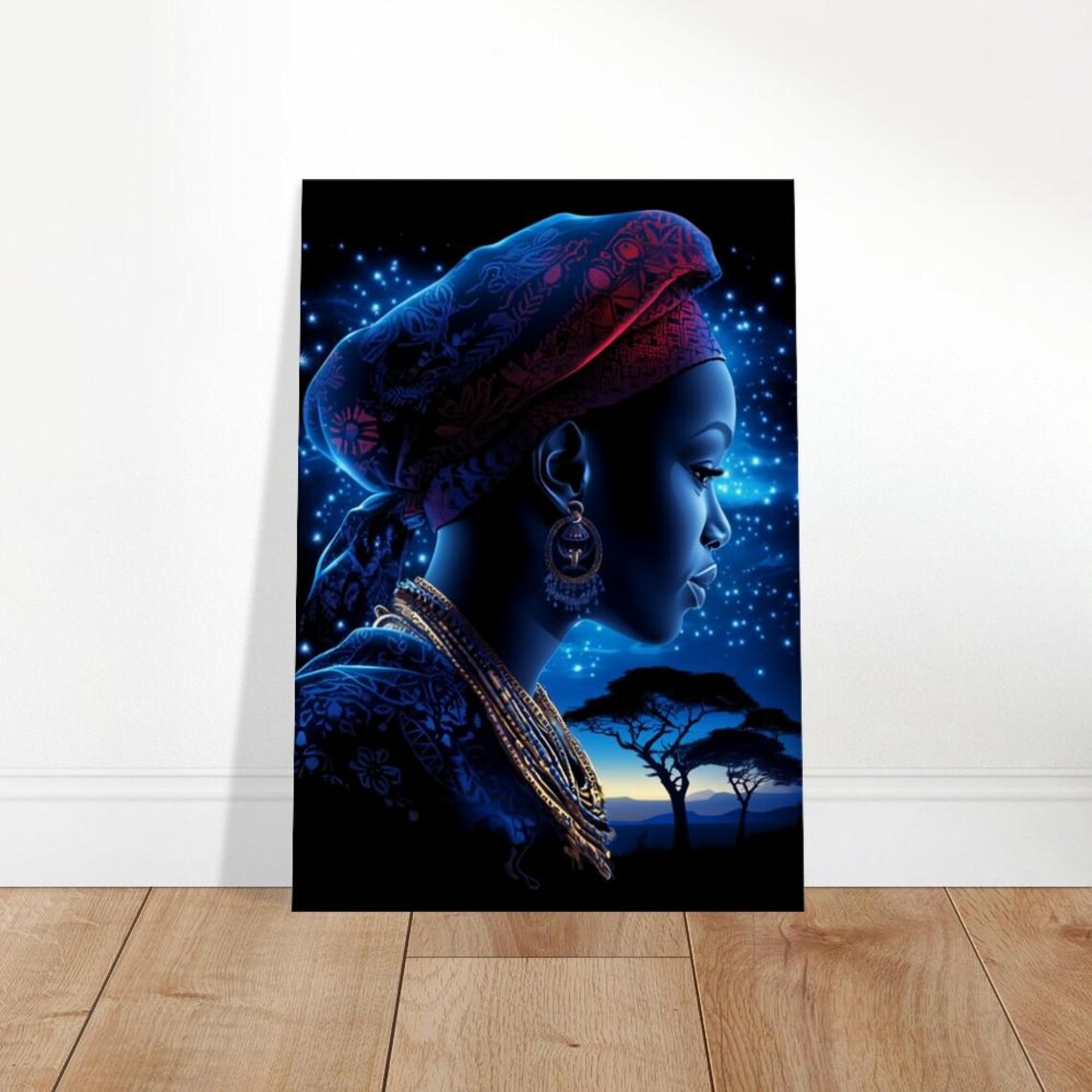 Starlit Serenity African Woman Portrait Starry Night Tribal Poster