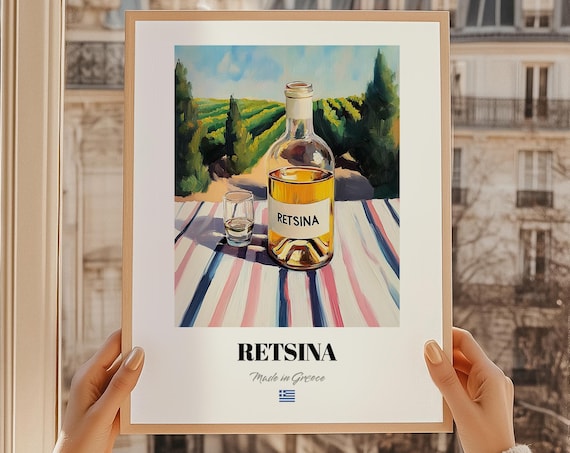 Retsina Greek Resin Wine Poster Bar Dcor Wall Art Friend Gift Dining Room