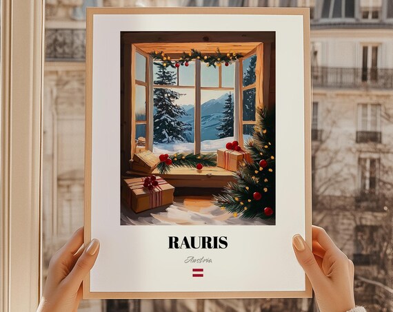 Rauris Austria Cozy Christmas Window Snowy Mountain View Poster