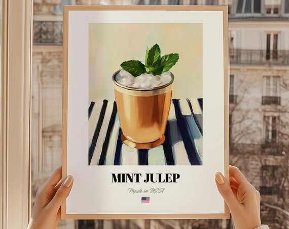 Mint Julep Cocktail Poster Bar Dcor Wall Art Us Friend Gift Kitchen