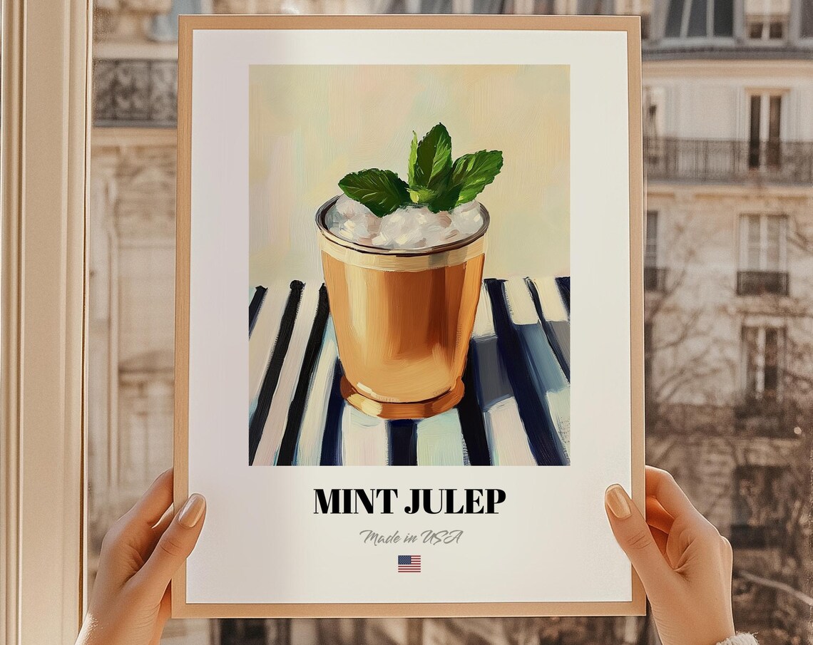 Mint Julep Cocktail Poster Bar Dcor Wall Art Us Friend Gift Kitchen