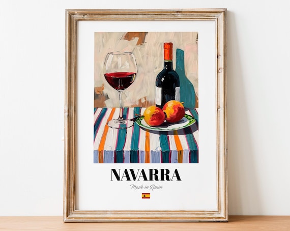 Spanish Navarra Art Print Poster Vineyard Artwork For Cafs And Restaurants