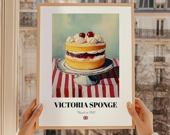 Classic British Victoria Sponge Jam Cream Cake Recipe Kitchen Poster