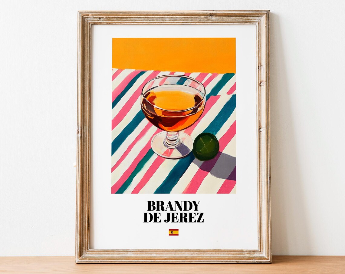Brandy de Jerez Snifter Glass Striped Cloth Spanish Bar Still Life Poster