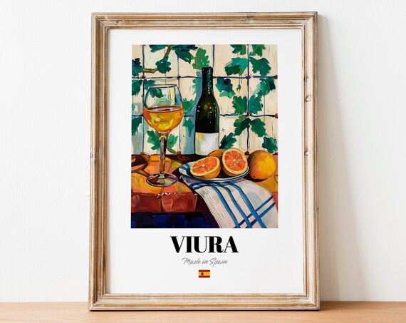 Vintage Viura Bottle Print Poster Whimsical Wine Art For Homes And Bars