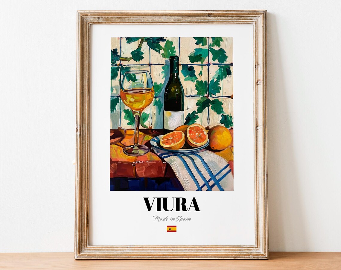 Vintage Viura Bottle Print Poster Whimsical Wine Art For Homes And Bars