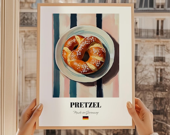 Pretzel Brezen Oil Painting Print German Restaurant Wall Decor Pastry Cuisine Poster